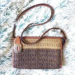Brighton brown straw detail crossbody organizer